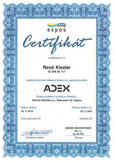 Certifikát ADEX