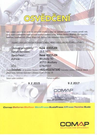 Certifikát COMAP